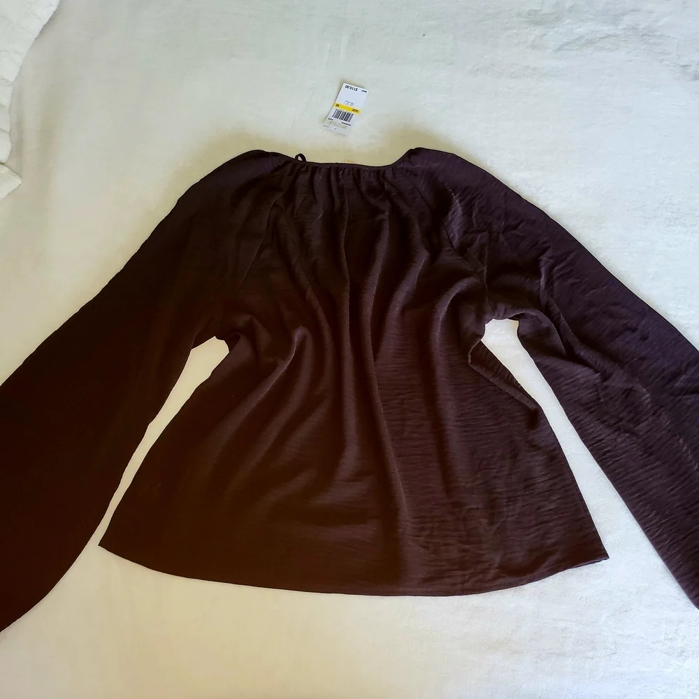 Michael Kors Dark Blouse with Tie Neck